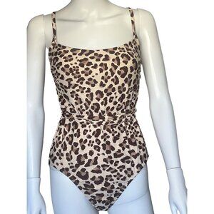 Kona Sol Womens Swimsuit One-Piece Leopard Print Crisscross Straps Brown M(8-10)